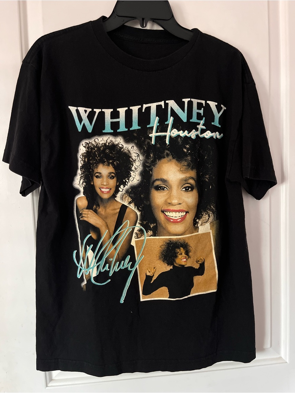 Whitney Houston Graphic Tee - Black with Teal & Cream Accents